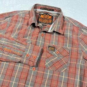Superdry Shirt Mens Large Plaid Orange Gray Heritage Wash Long Sleeve‎ Casual